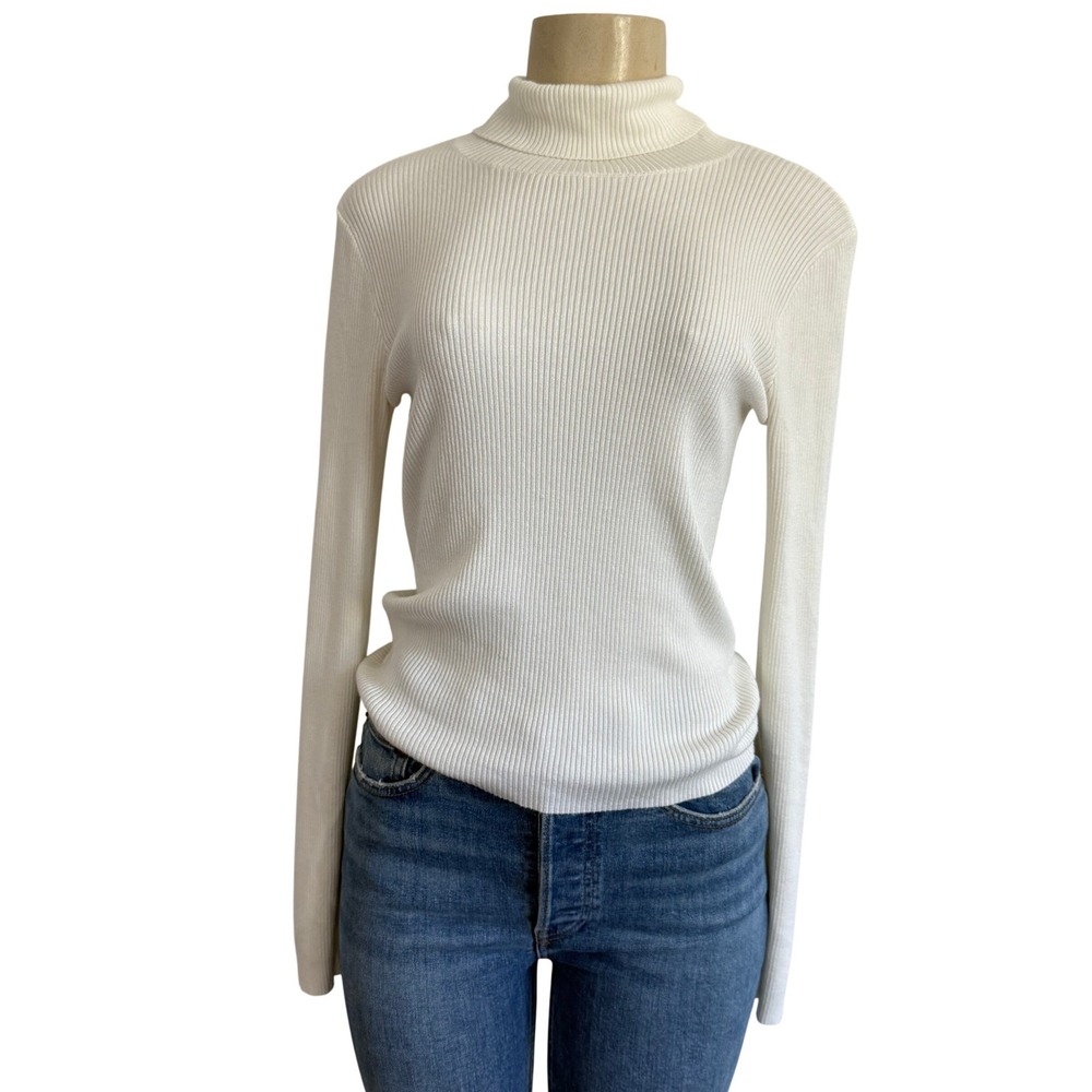 Brandy Melville Cream Ribbed Turtleneck Long Sleeve Top Model Off Duty Coquette
